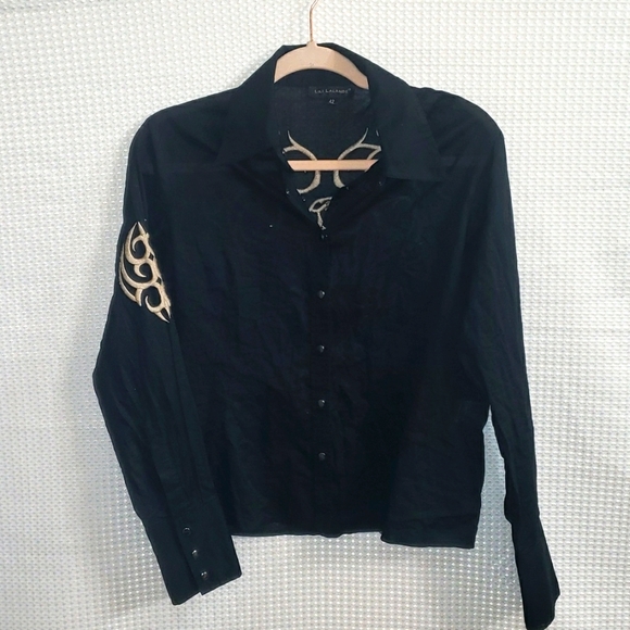 Lili Lalande Black Button Up Long Sleeve Embroidered Shirt Size- 42 - Picture 1 of 10